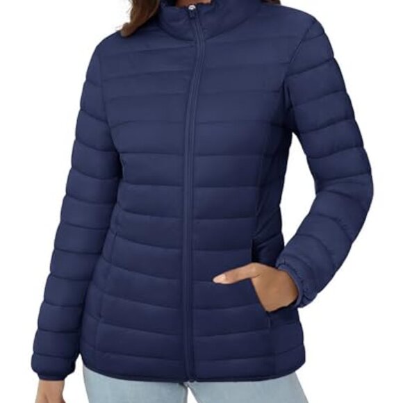Lightweight Puffer Jacket Quilted Stand-Collar Zip-Up Winter Coat Chic Minimal